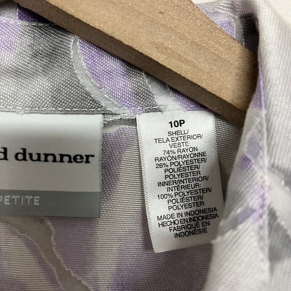 Alfred Dunner Womens Size 10 Petite Purple Gray Floral Sheer Button Down Shirt - Picture 3 of 7